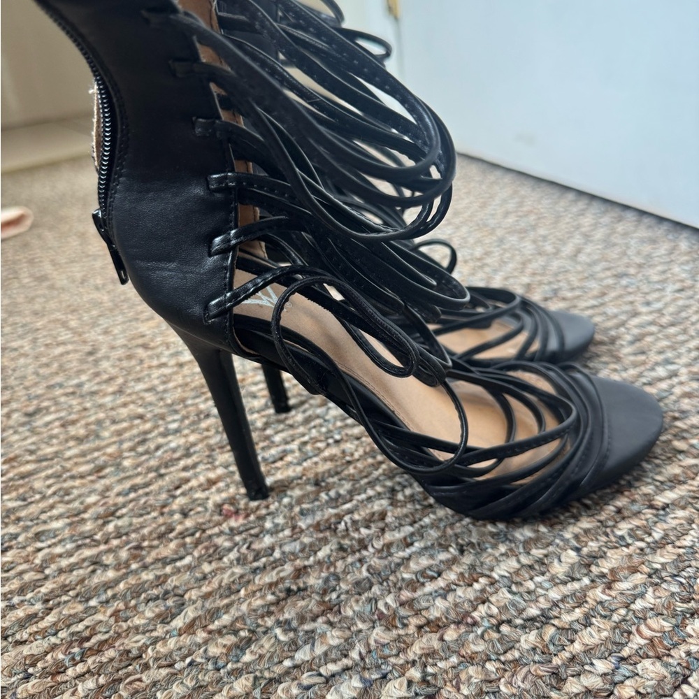 Lulu's Black Strappy Heels
